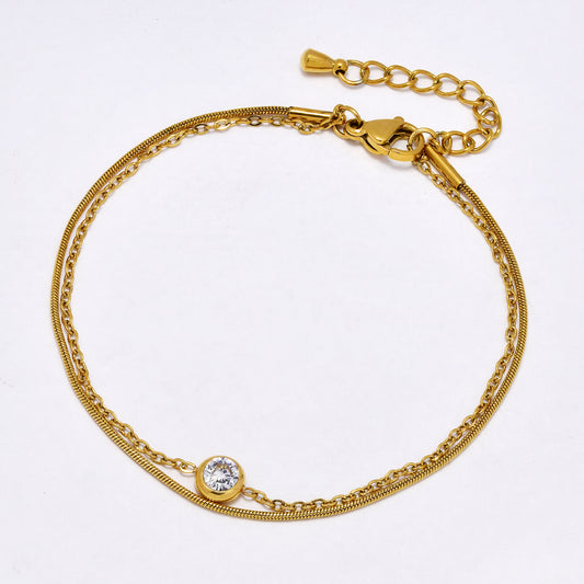 SSYB6881 - Steel CZ 17.5cm + 3cm layered bracelet