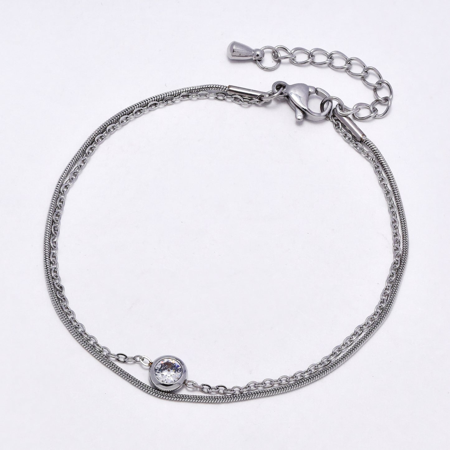 SSYB6881 - Steel CZ 17.5cm + 3cm layered bracelet