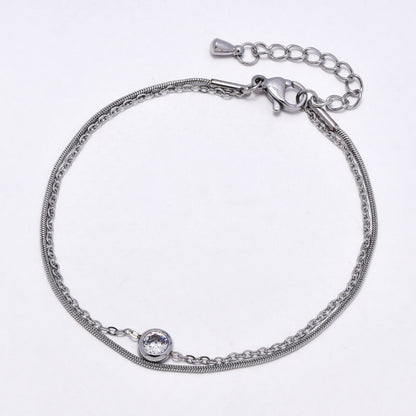 SSYB6881 - Steel CZ 17.5cm + 3cm layered bracelet