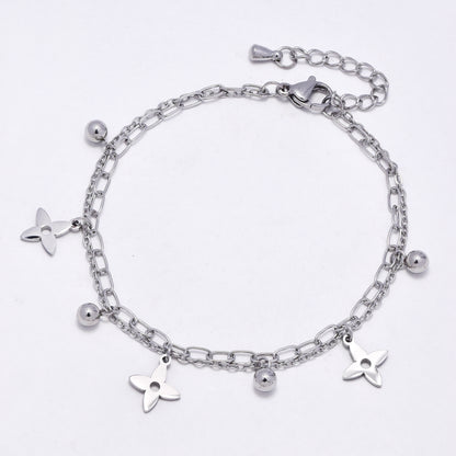 SSYB6884 - Steel 17cm + 3cm layered flower & ball bracelet