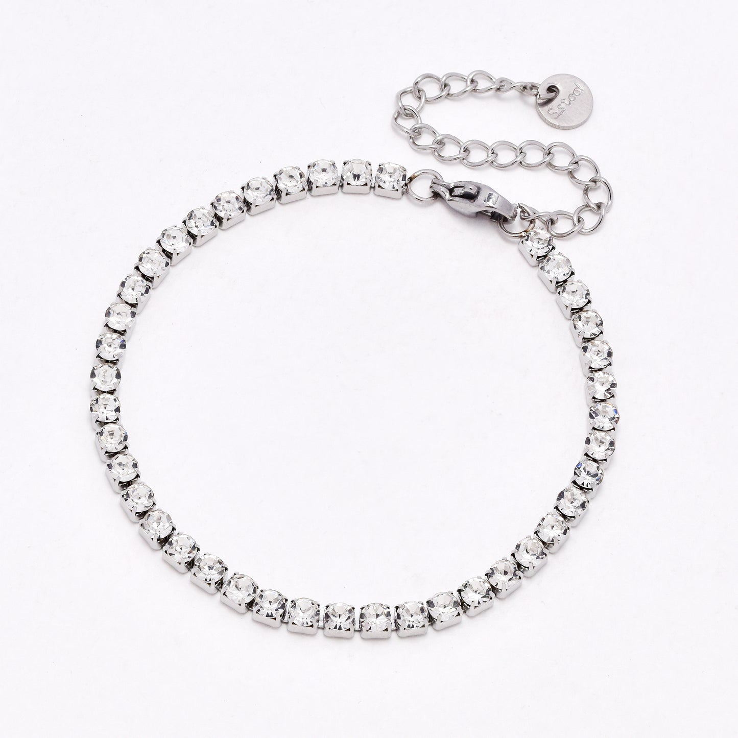 SSYB6918 - Steel 16.5cm + 5cm x 3mm CZ tennis bracelet