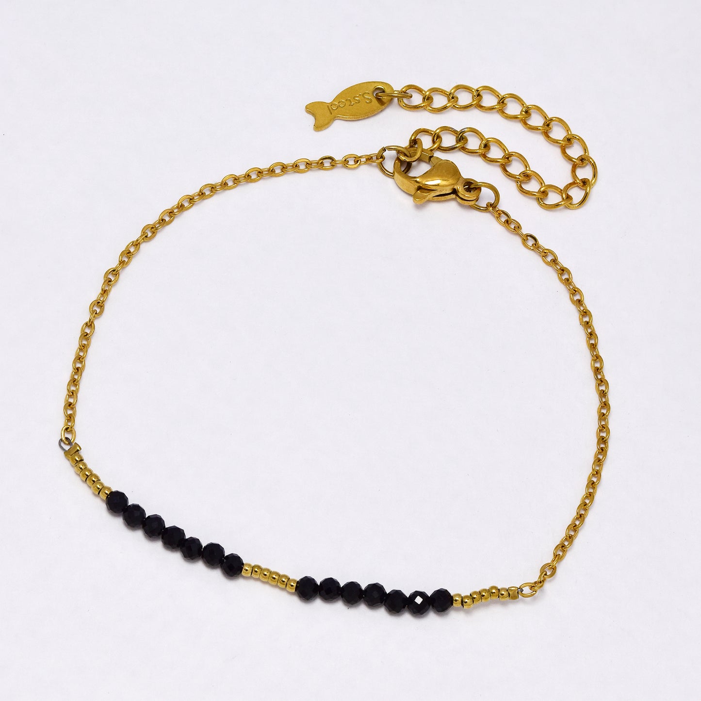 SSYB6932 - Steel 18.5cm + 5cm faceted glass bead bracelet