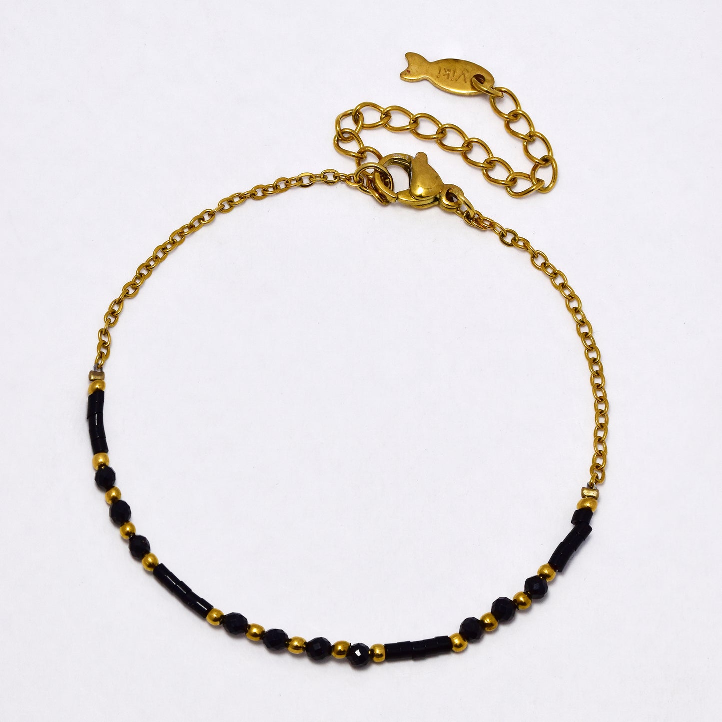 SSYB6934 - Steel 17.5cm + 5cm faceted glass & seed bead bracelet