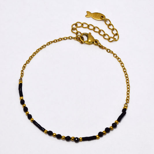 SSYB6934 - Steel 17.5cm + 5cm faceted glass & seed bead bracelet