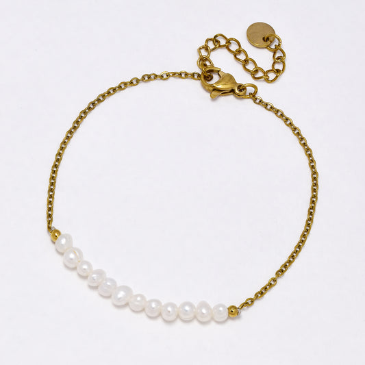 SSYB6938 - Steel 17cm + 3cm mid section freshwater pearl bracelet