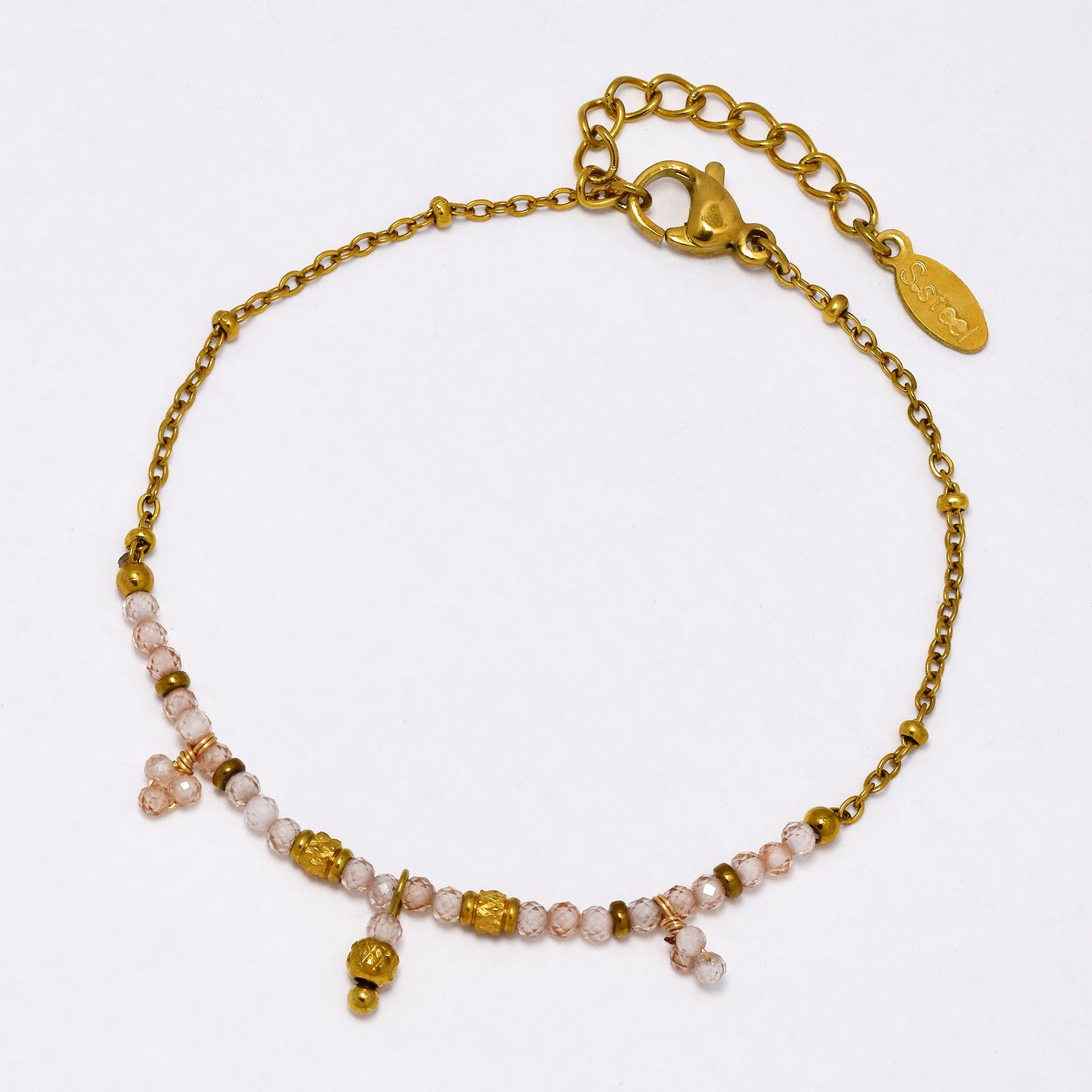 SSYB6939 - Steel 16.5cm + 3.5cm faceted natural stone bead bracelet