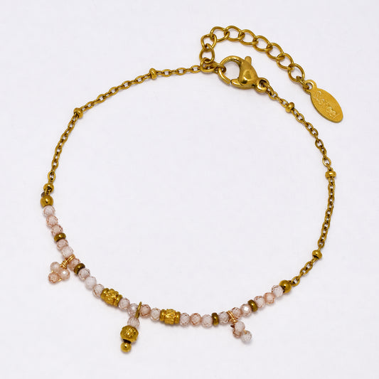 SSYB6939 - Steel 16.5cm + 3.5cm faceted natural stone bead bracelet