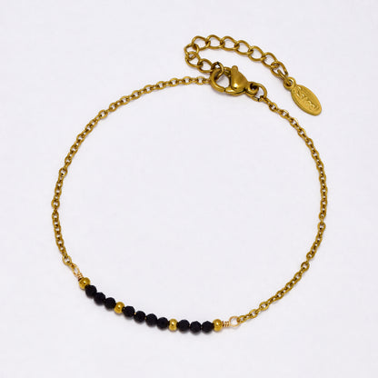 SSYB6940-Steel 17cm + 3cm mid section faceted glass bead bracelet