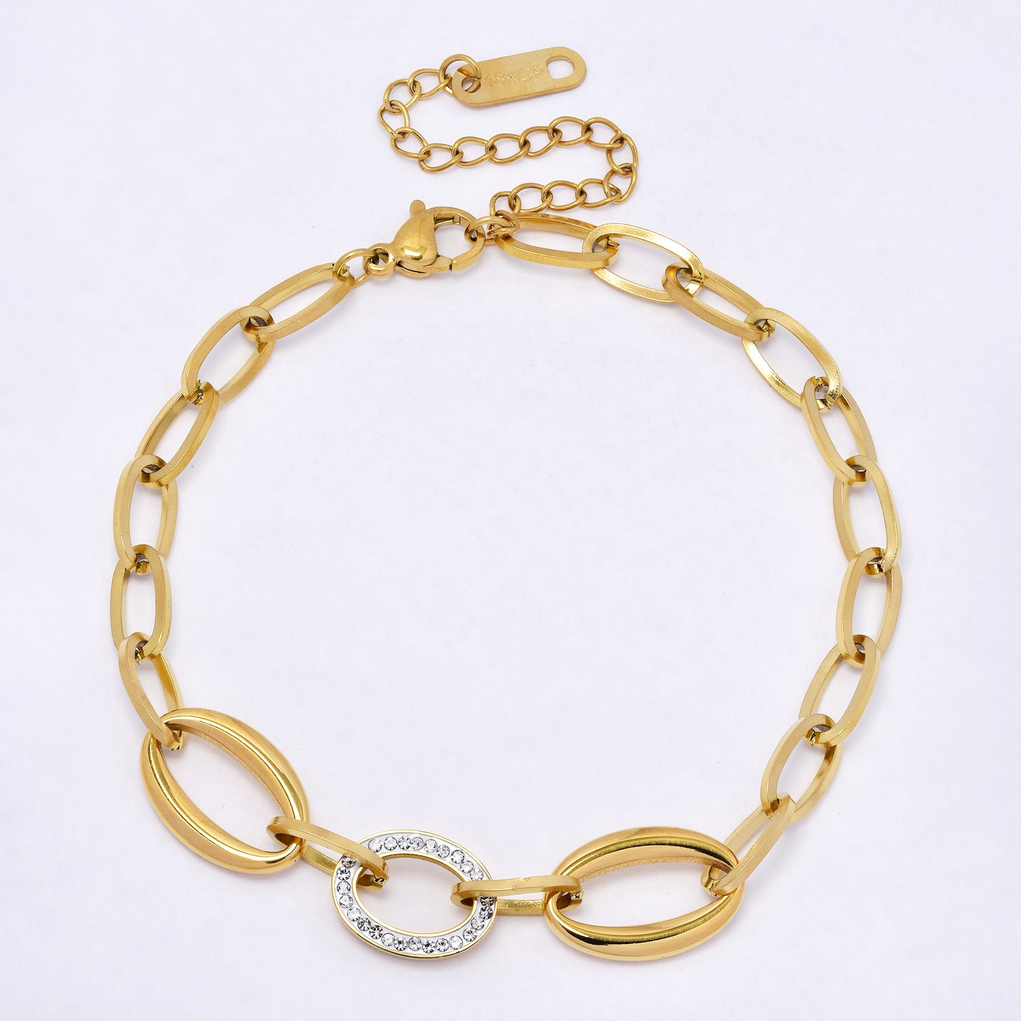 SSYB6965 - Steel 19cm + 5cm CZ encrusted link bracelet