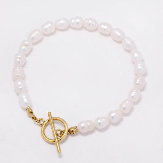 SSYB6966 - Steel 20cm freshwater pearl toggle bracelet