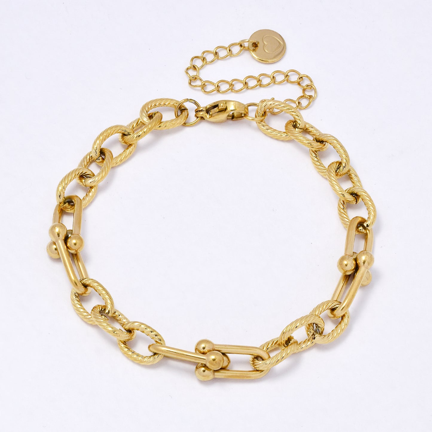 SSYB6979 - Steel 17cm + 5cm x 7mm textured, mixed link bracelet