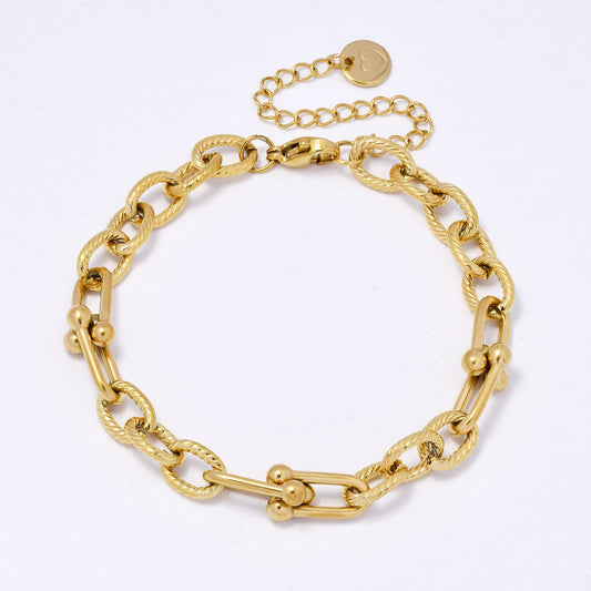 SSYB6979 - Steel 17cm + 5cm x 7mm textured, mixed link bracelet