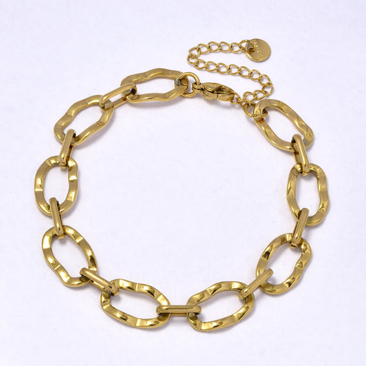 SSYB6985 - Steel 19cm + 5cm x 10mm textured oval link bracelet