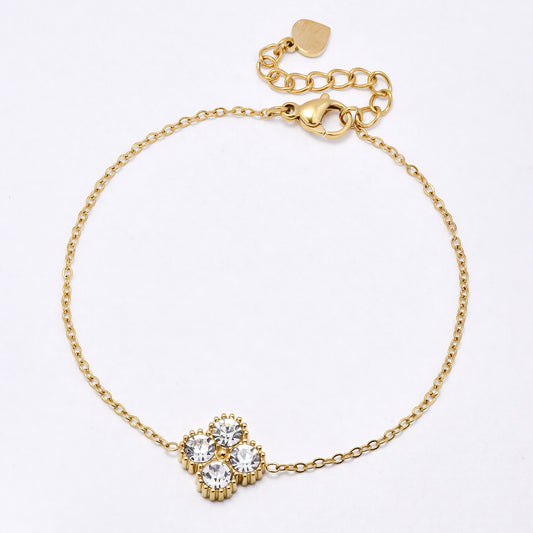 SSYB7118 - Steel 18cm + 3.5cm CZ flower bracelet
