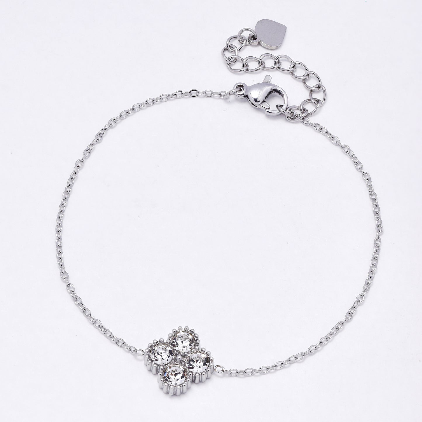 SSYB7118 - Steel 18cm + 3.5cm CZ flower bracelet