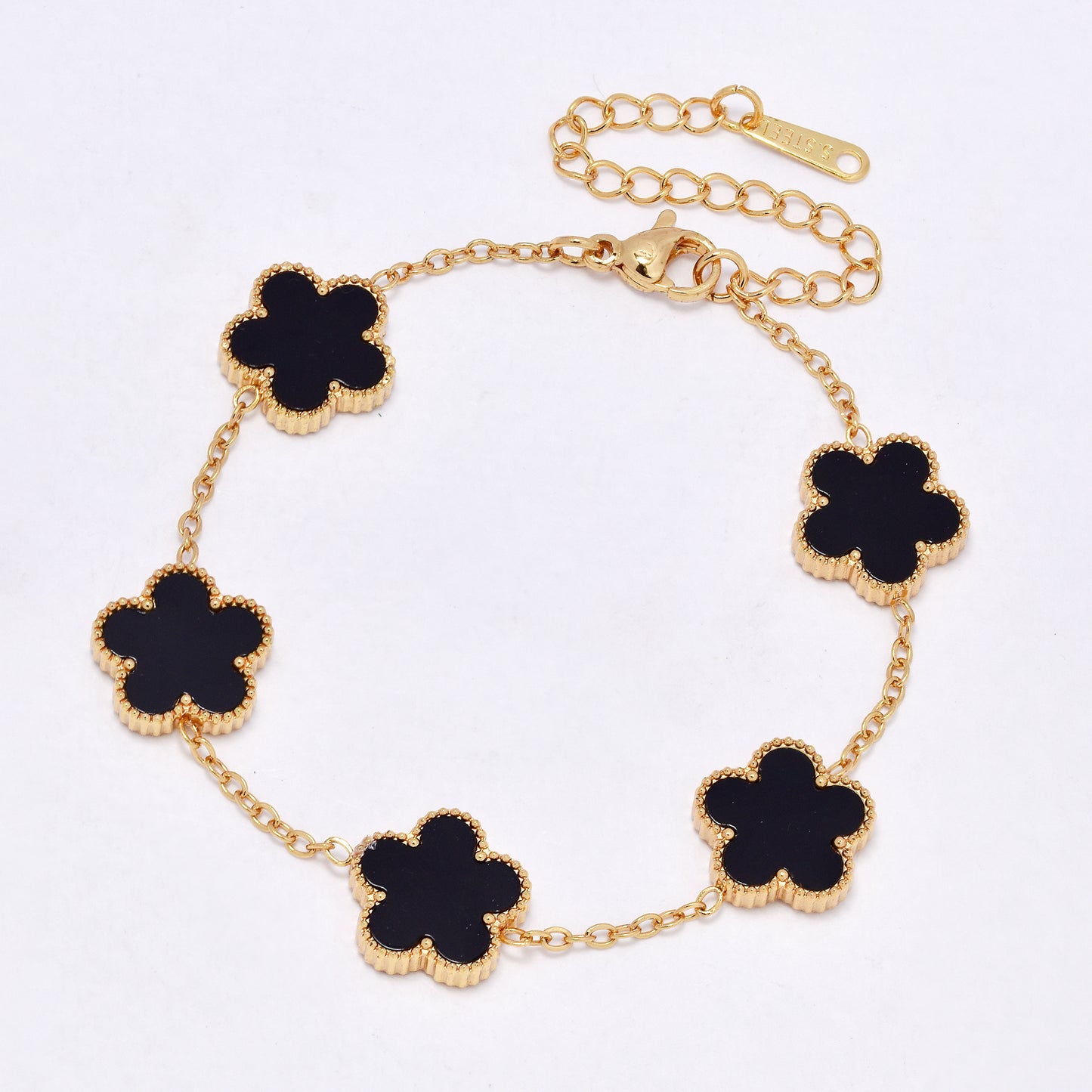 SSYB7125 - Steel 18cm + 5cm enamel flower bracelet