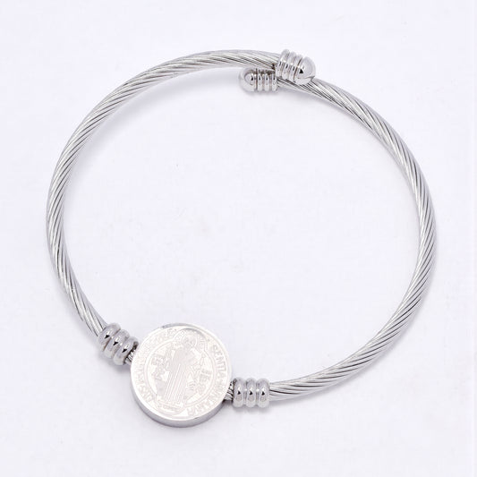 SSYB7129 - Steel 59cm x 3mm Saint Benedict cuff bangle