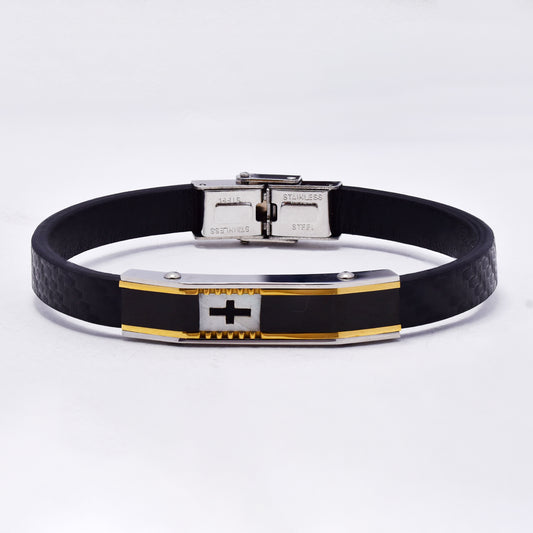 SSYB7131 - Steel 23cm x 9.5mm enamel & shell cross bracelet