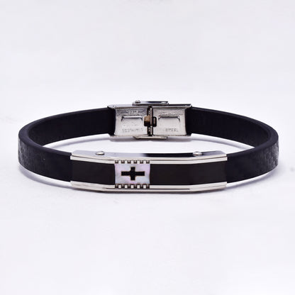 SSYB7131 - Steel 23cm x 9.5mm enamel & shell cross bracelet