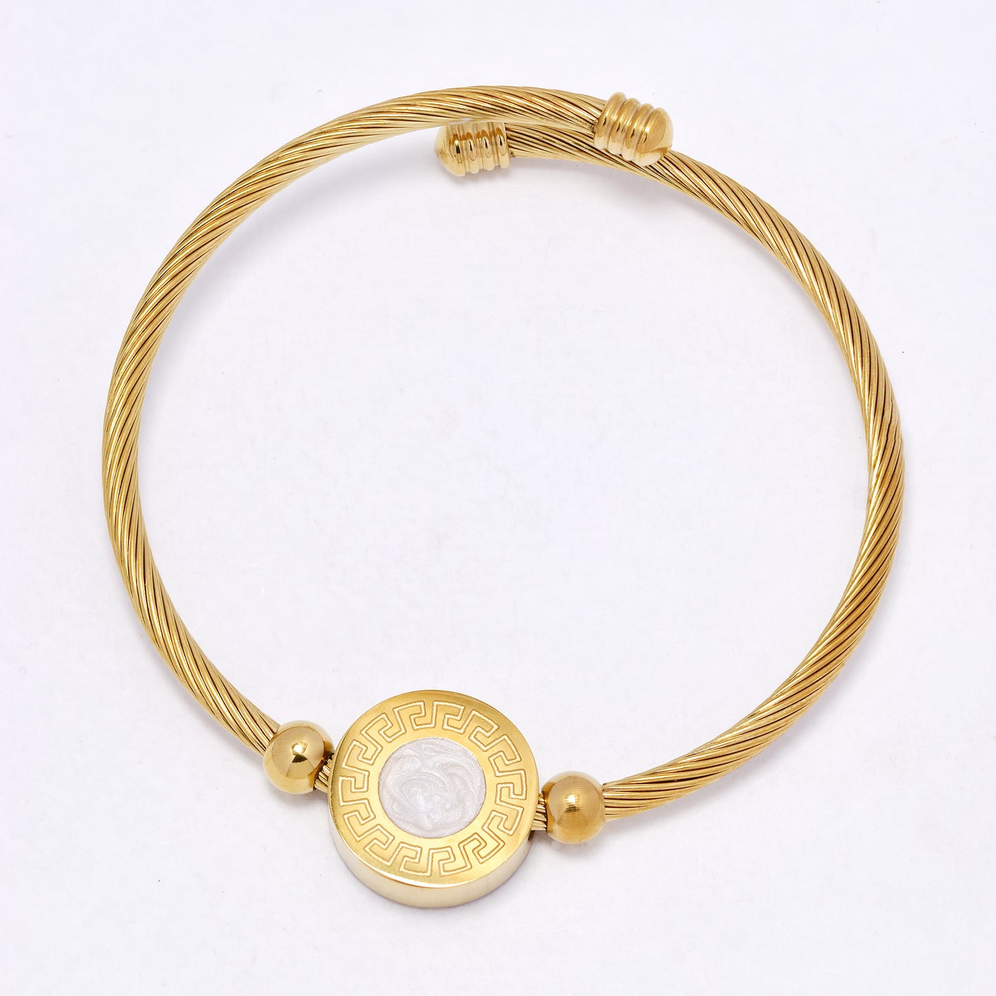 SSYB7139  - Steel 59cm x 3mm
 Grecian pattern cuff bangle