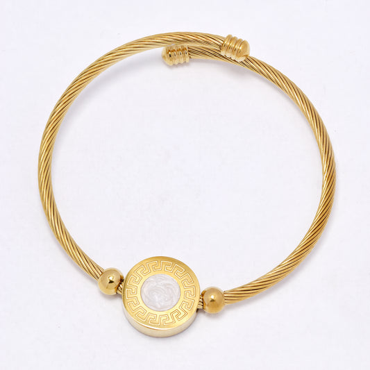 SSYB7139  - Steel 59cm x 3mm
 Grecian pattern cuff bangle