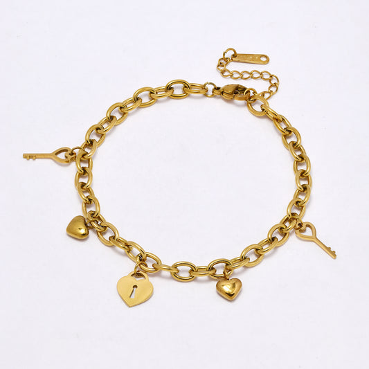 SSYB7158 - Steel 17cm + 3cm x 5mm oval link charm bracelet