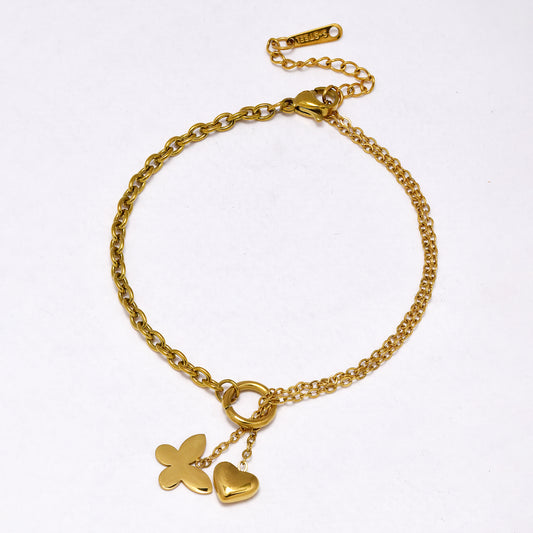 SSYB7159 - Steel 18cm + 3cm x 3mm butterfly heart bracelet