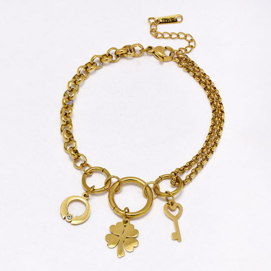 SSYB7160 - Steel 17cm + 3cm x 5mm multi link charm bracelet