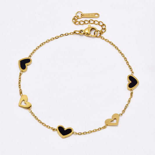 SSYB7161 - Steel 18cm + 3cm enamel heart bracelet