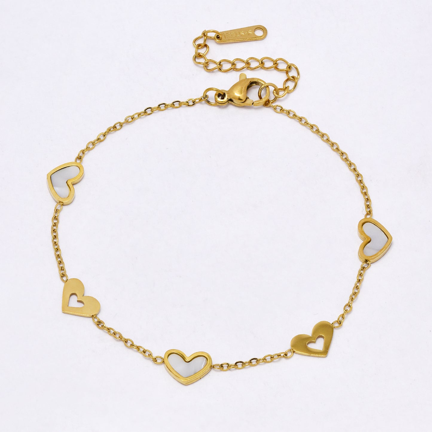 SSYB7161 - Steel 18cm + 3cm enamel heart bracelet