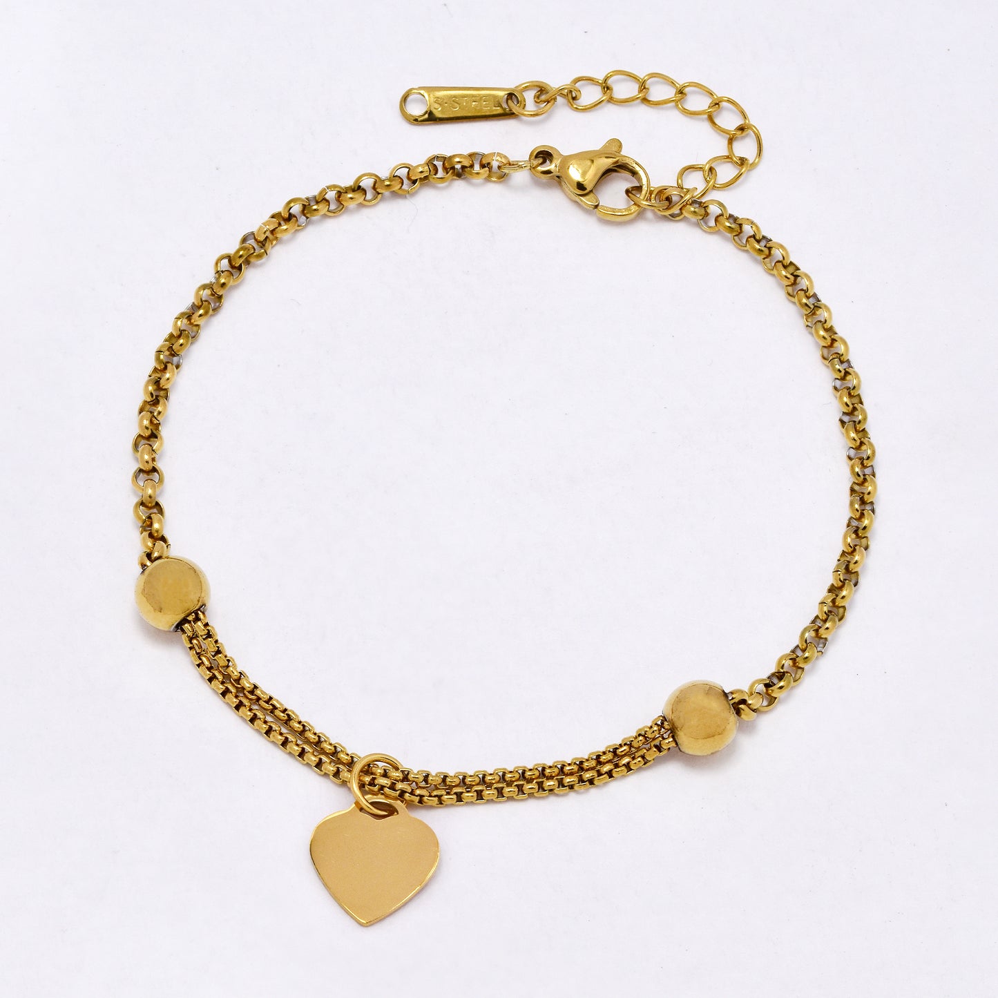 SSYB7166 - Steel 18cm + 3cm x 10mm multi link heart bracelet