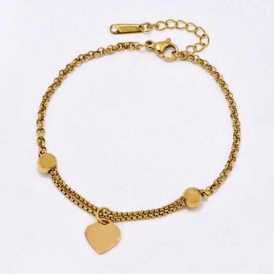 SSYB7166 - Steel 18cm + 3cm x 10mm multi link heart bracelet