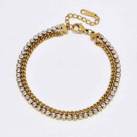 SSYB7176 - Steel 17cm + 3cm  2-strand tennis bracelet