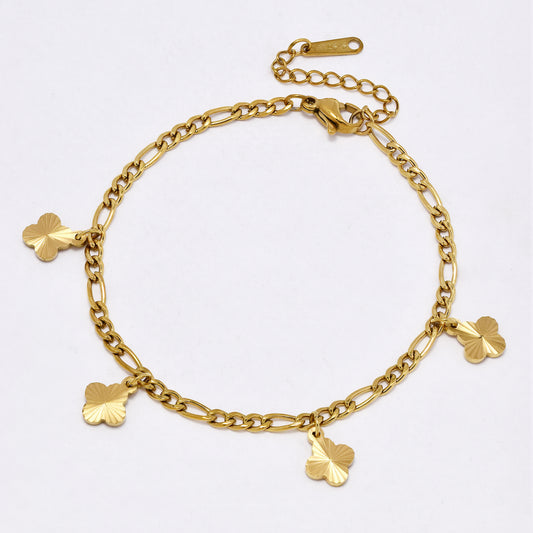 SSYB7179 - Steel 20.5cm x 3mm four-leaf clover figaro bracelet