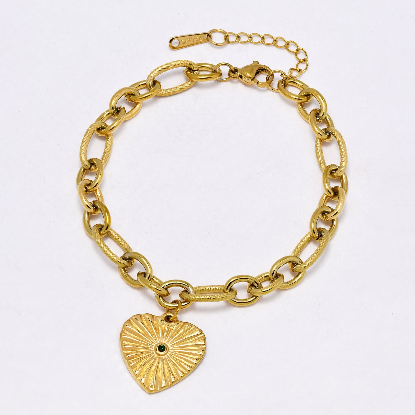 SSYB7180 - Steel 17.5cm x 7mm sunray heart textured bracelet