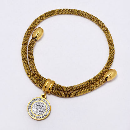 SSYB7211 - Steel 3mm wide  pull-through mesh bracelet with CZ disk