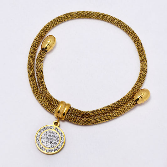 SSYB7211 - Steel 3mm wide  pull-through mesh bracelet with CZ disk