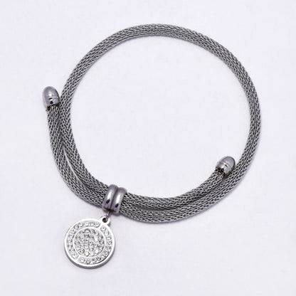 SSYB7211 - Steel 3mm wide  pull-through mesh bracelet with CZ disk