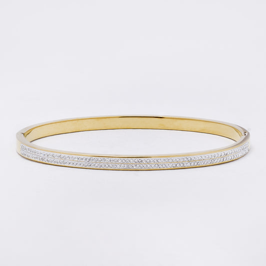 SSYB7246 - Steel 61mm x 50mm x 4mm CZ hinged bangle
