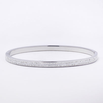SSYB7246 - Steel 61mm x 50mm x 4mm CZ hinged bangle