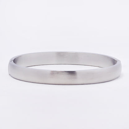 SSYB7252 - Steel 60mm x 50mm x 7.5mm brushed domed hinged bangle