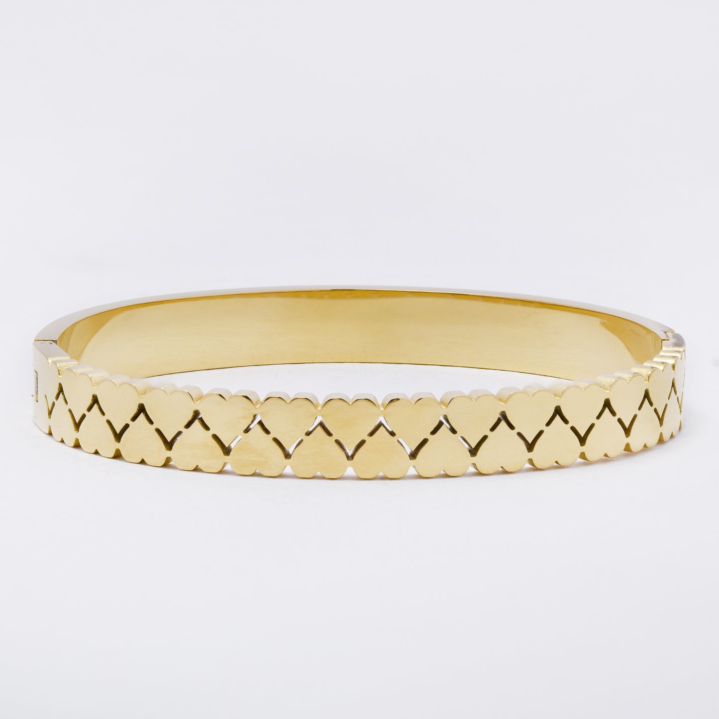 SSYB7254 - Steel 60mm x 50mm x 8mm double heart hinged bangle
