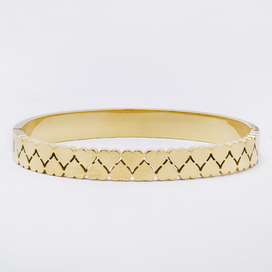 SSYB7254 - Steel 60mm x 50mm x 8mm double heart hinged bangle