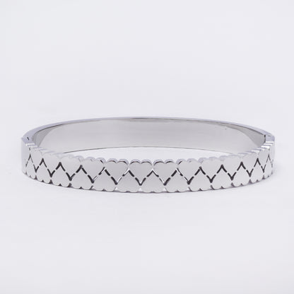 SSYB7254 - Steel 60mm x 50mm x 8mm double heart hinged bangle