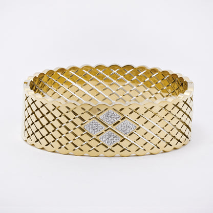 SSYB7266 - Steel 59mm x 51mm x 20mm CZ latiice hinged bangle