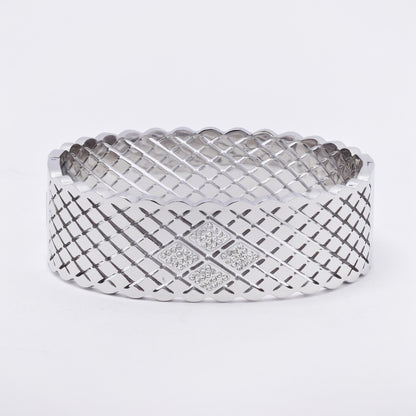 SSYB7266 - Steel 59mm x 51mm x 20mm CZ latiice hinged bangle