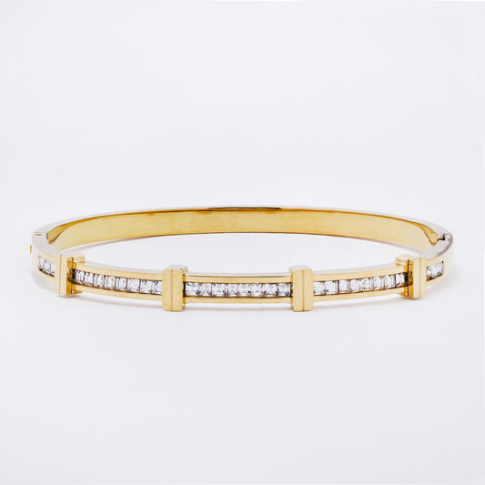 SSYB7267 - Steel 60mm x 51mm x 6mm CZ hinged bangle