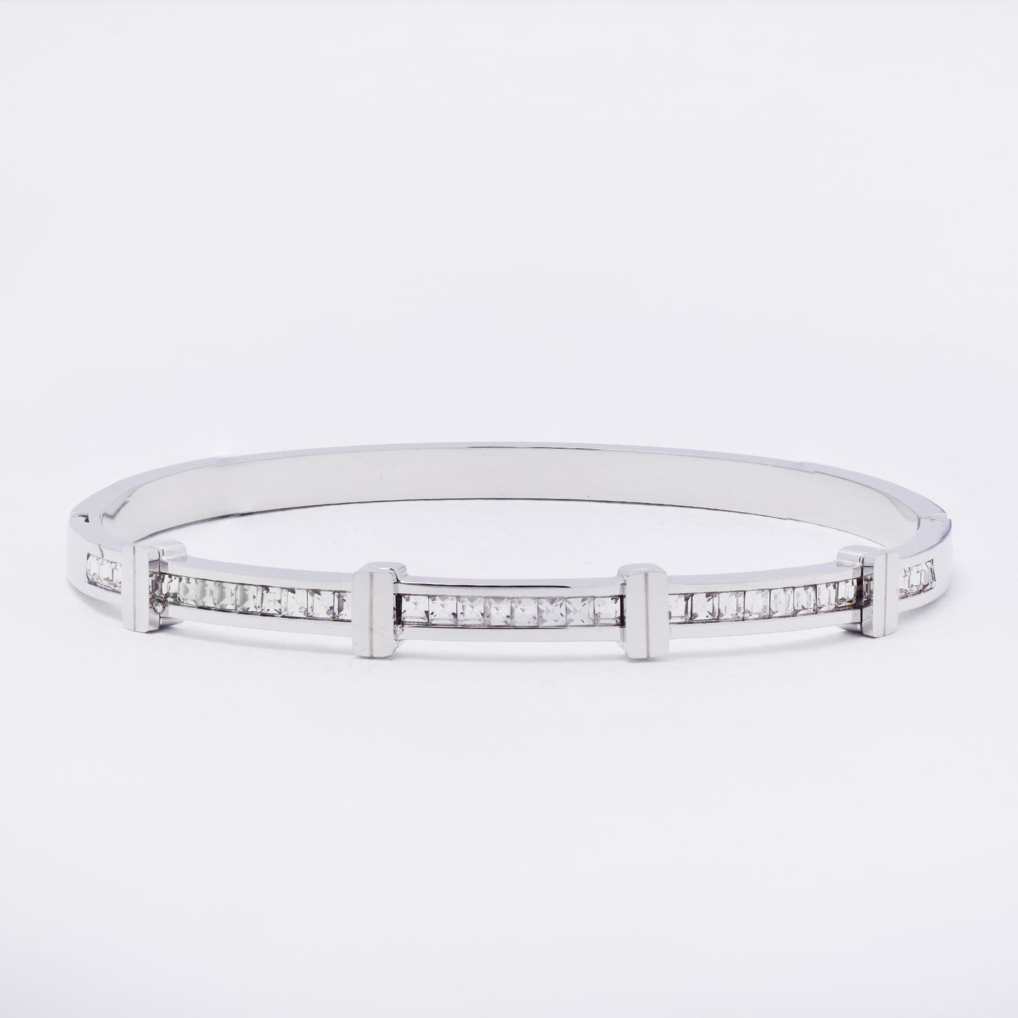 SSYB7267 - Steel 60mm x 51mm x 6mm CZ hinged bangle