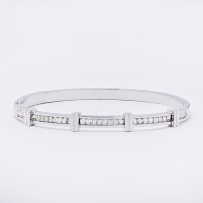 SSYB7267 - Steel 60mm x 51mm x 6mm CZ hinged bangle