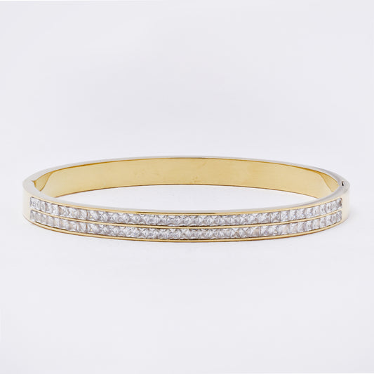 SSYB7270 - Steel 62mm x 49mm x 6mm CZ hinged bangle